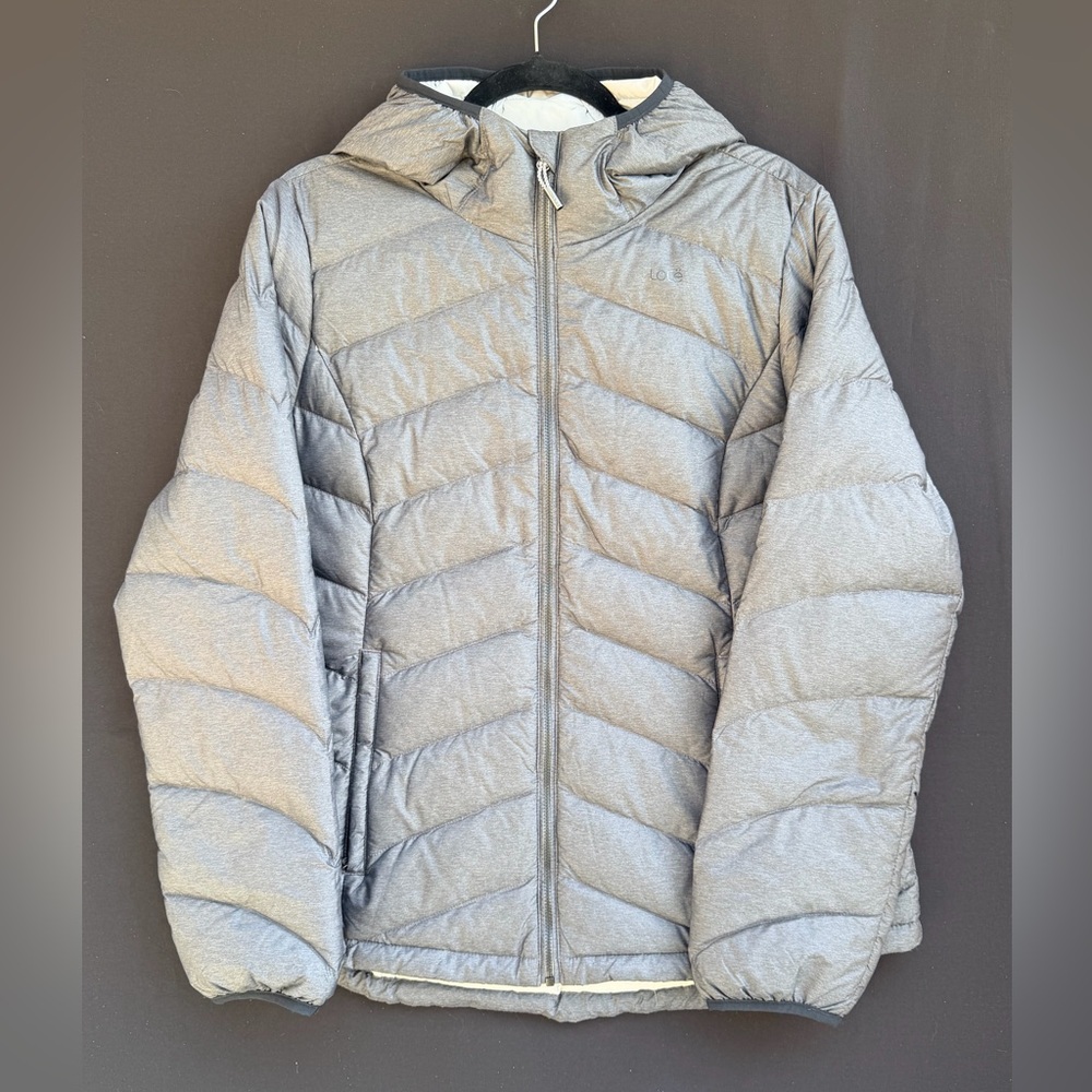 Lole Gray Puffer Jacket Born in Montreal XL Inside pockets Hoodie Duck Down